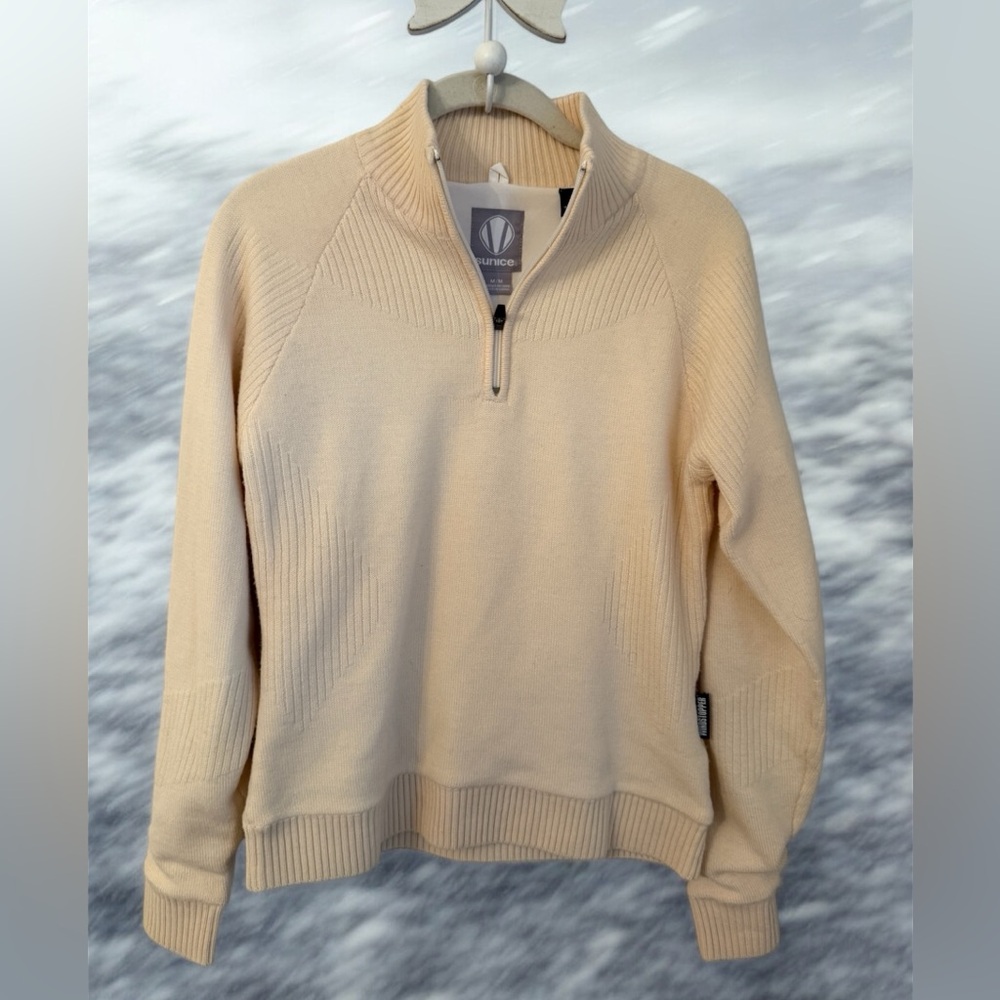 Sunice Sweater Windstopper Cream 1/4 Zip Wool Sweater Pullover Lined Medium